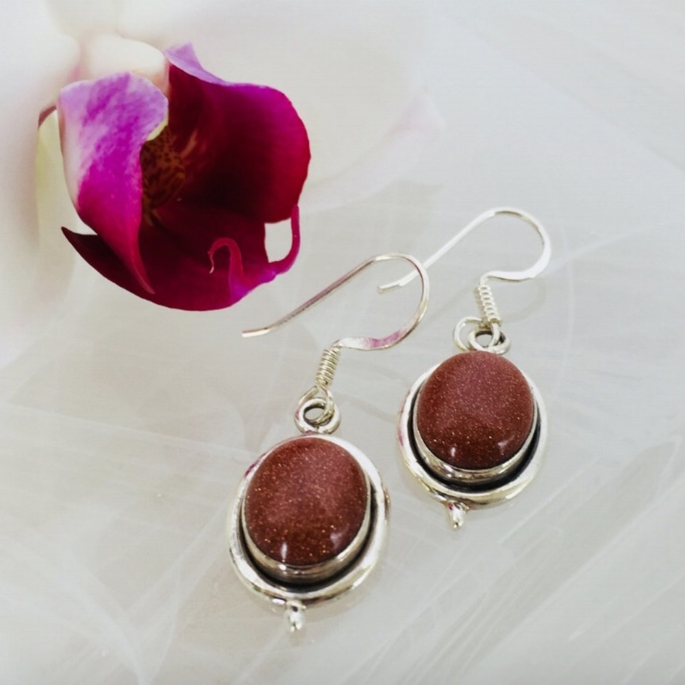 Vintage 925 Sterling Silver Goldstone Earrings